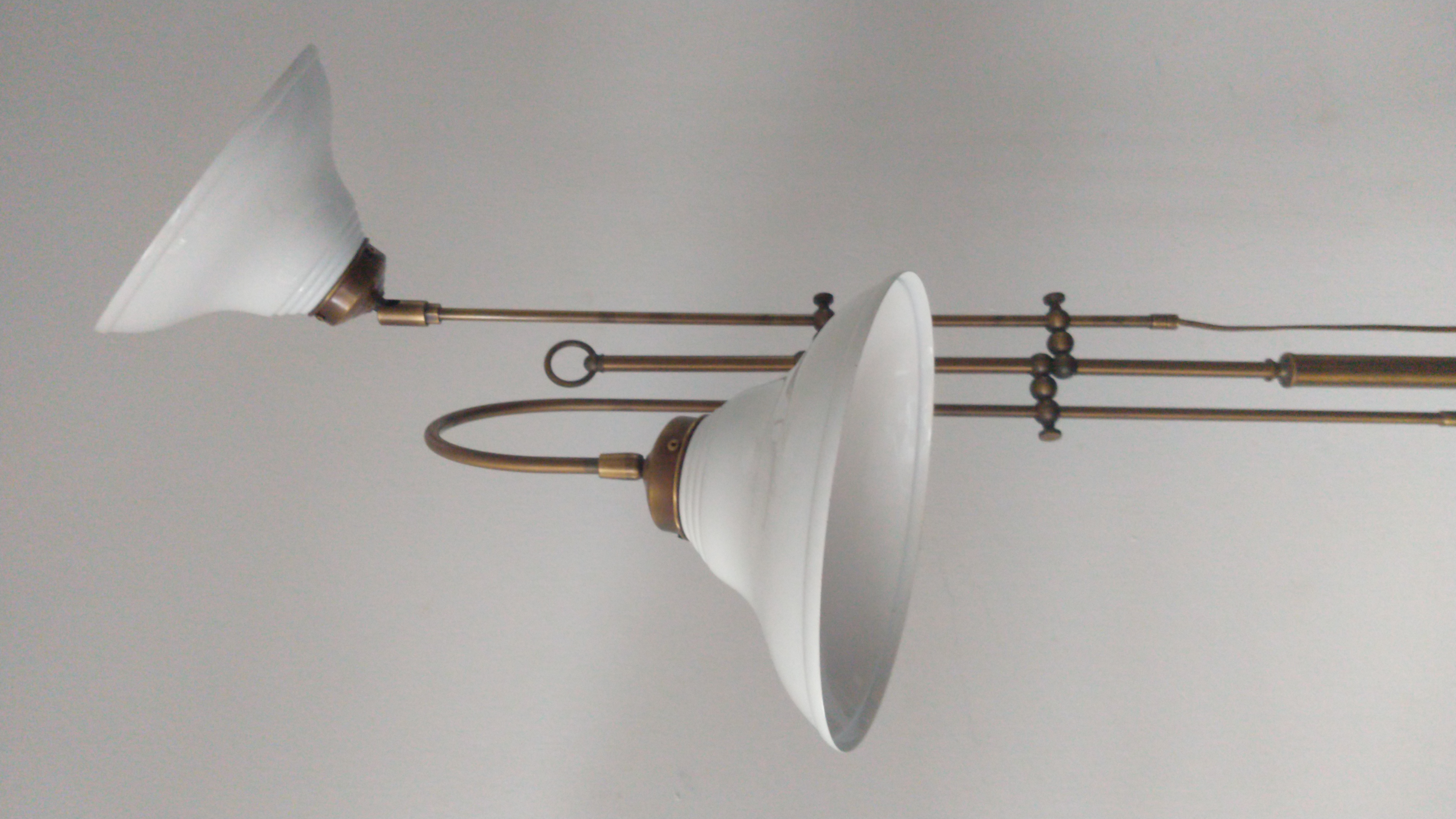Vintage Messing Vloerlamp Met Metalen Emaille Kappen image 10
