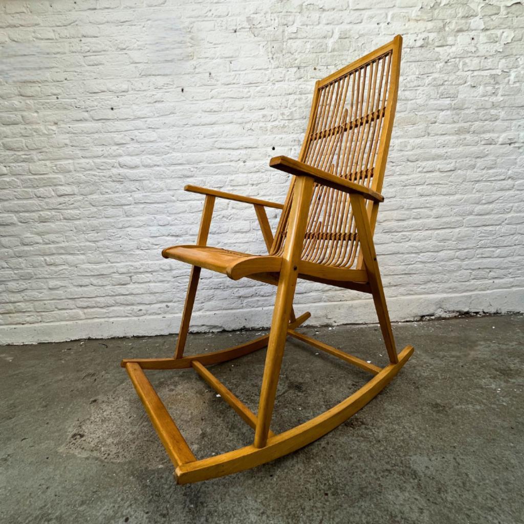 Vintage Design Schommelstoel Hout, Rotan - Hellerau image 2