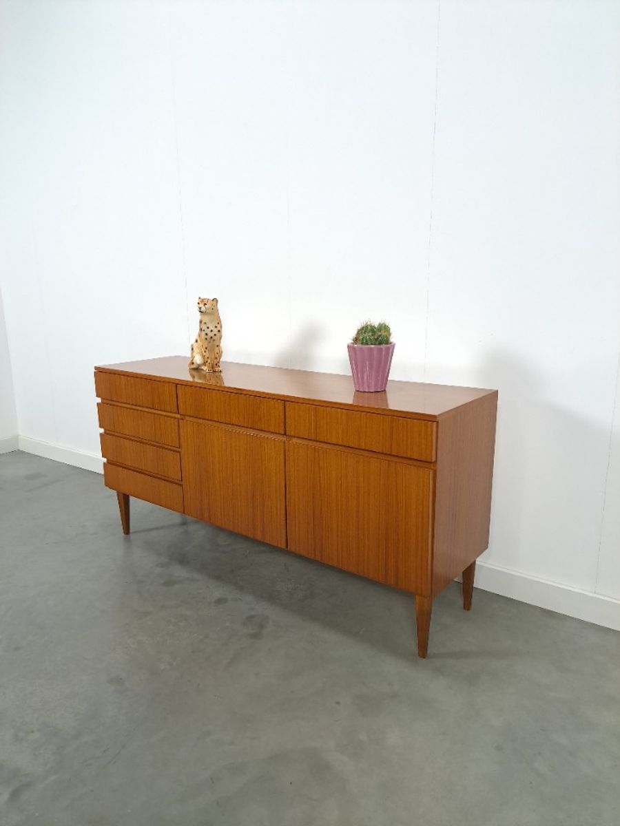 Teak Fineer Dressoir Barkast Met Lades En Klepdeuren image 5