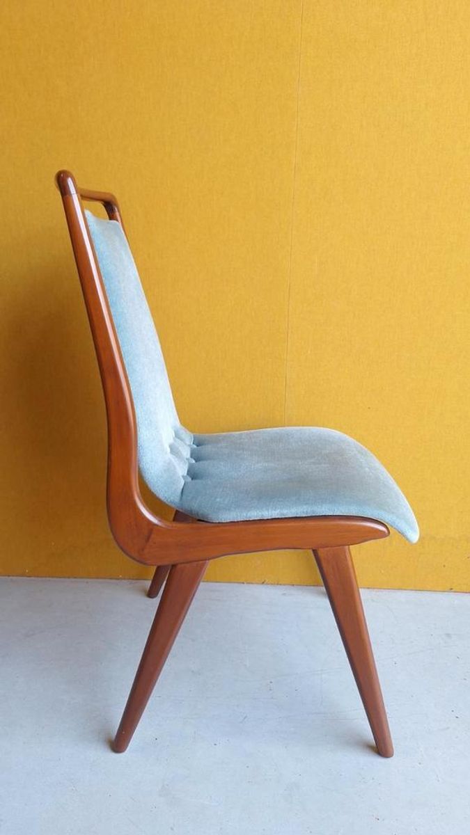 Awa Vintage Dinner Chairs, Teakhouten Stoelen Met Mohair image 10