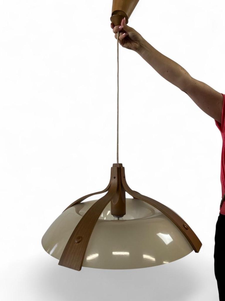 Vintage Hanglamp Met Hout Acccent Temde Leuchten Model 328 image 2