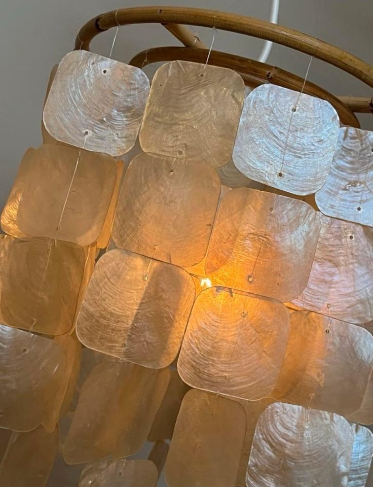 Set Van 2 Capiz Schelpen Hanglamp Lampen Schelp Parelmoer Bamboe Frame Wit Bedrading image 9