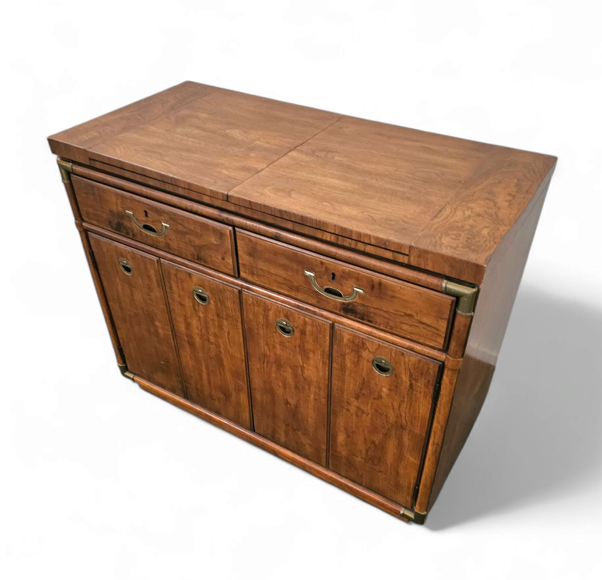 Vintage Drexel Accolade Campaign Server Dry Bar On Casters / Flip Top 1980s image 3