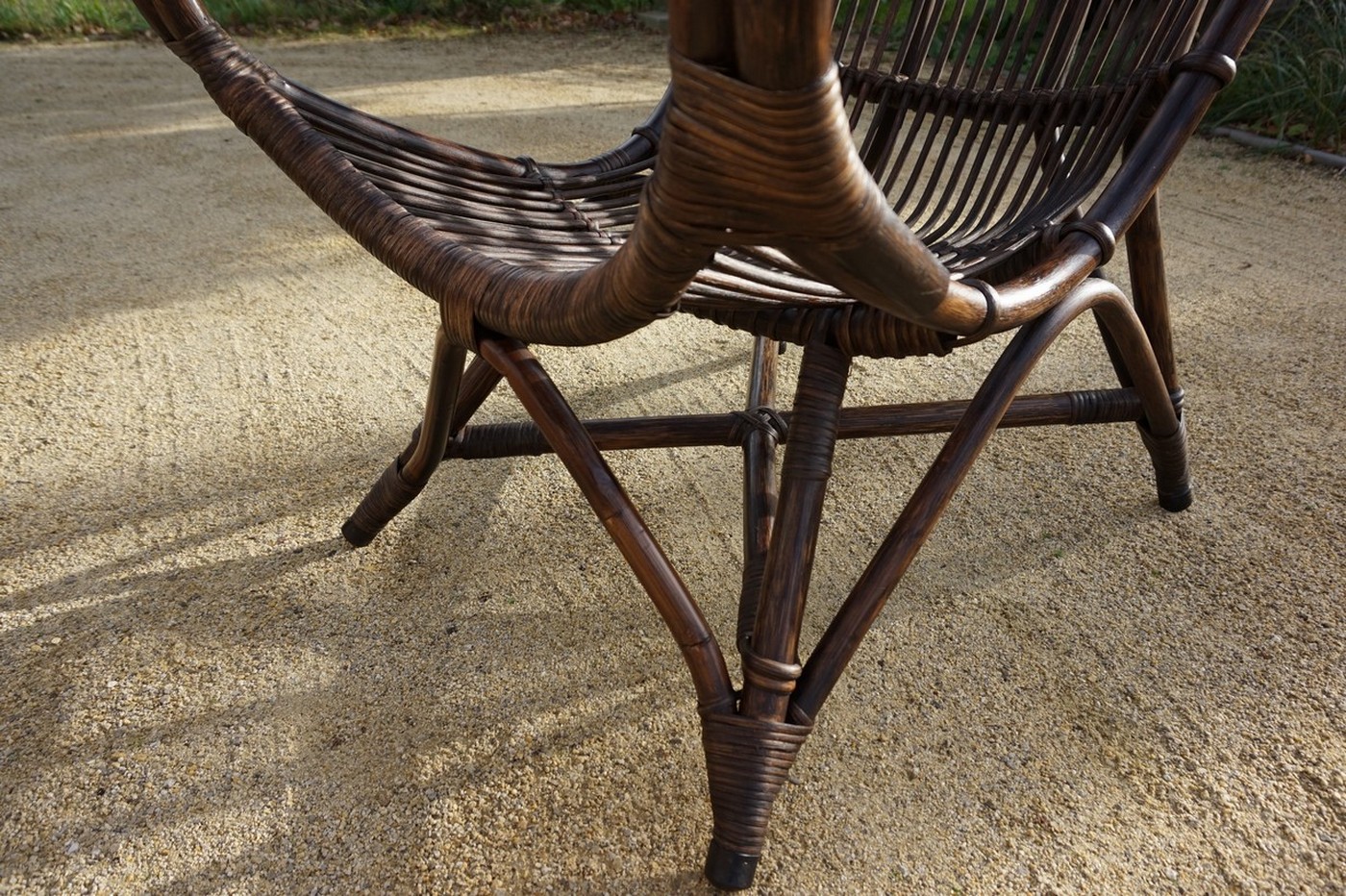 Vintage Rotan/bamboe Fan Back Lounge Chair Met Leren Kussens, Jaren 60, Toegeschreven Aan Rohé No image 15