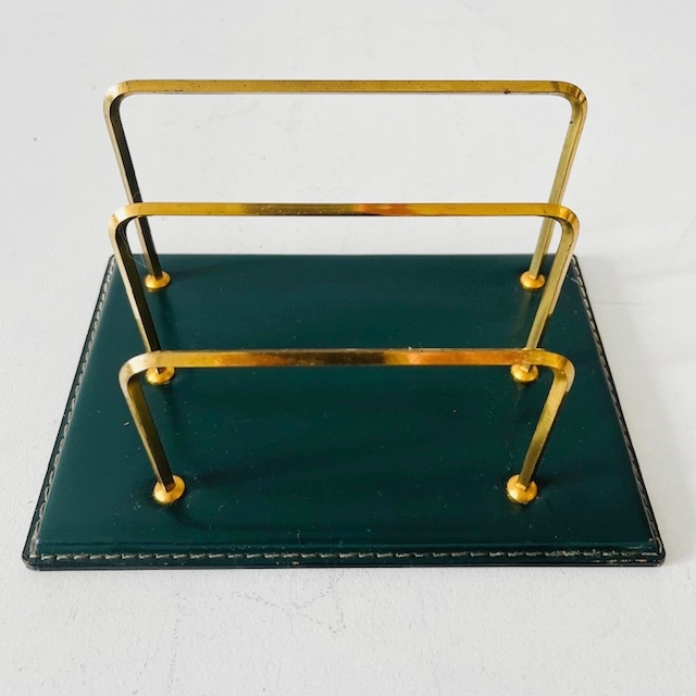Vintage Leren Brievenhouder Groen Leder Messing image 3