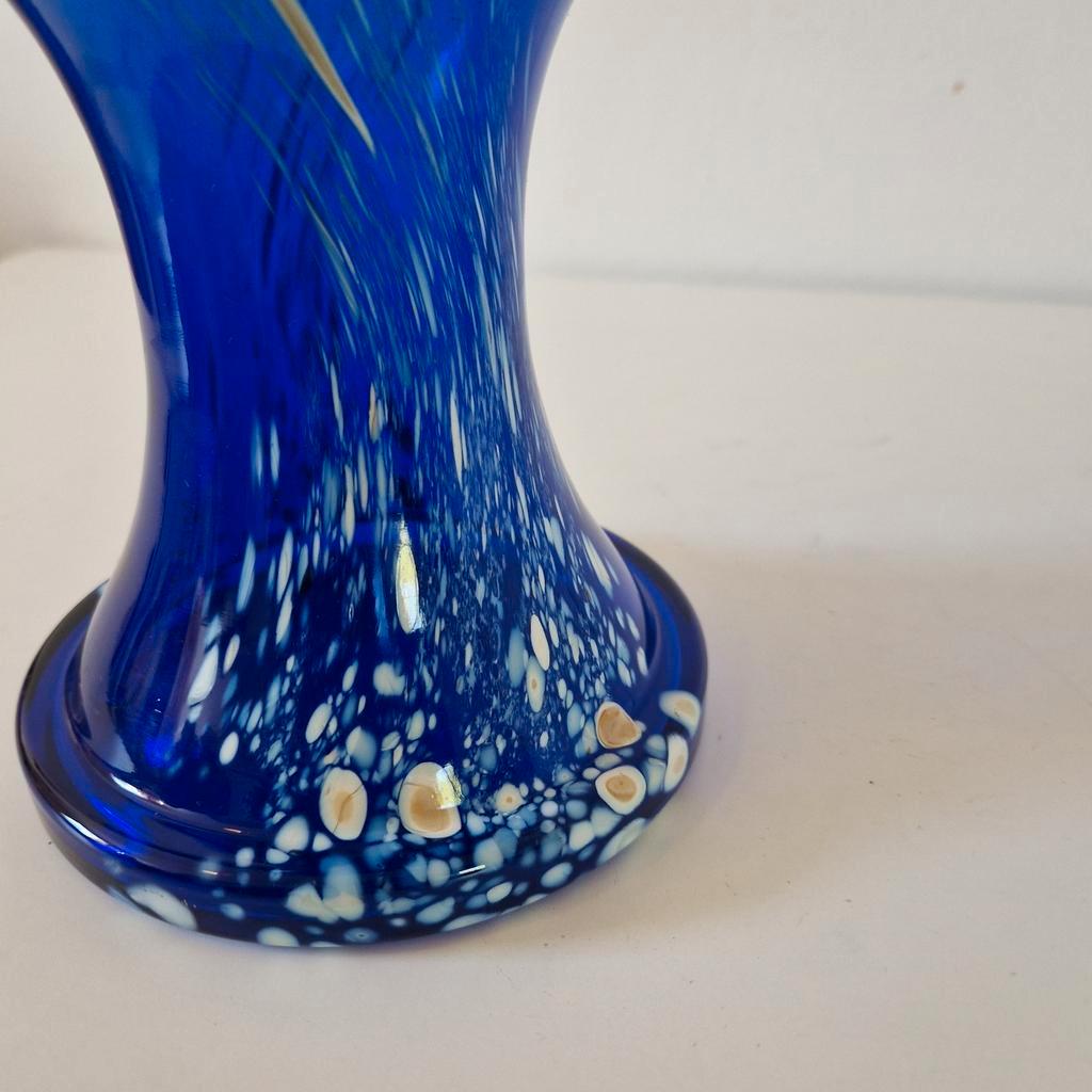 Mondgeblazen Vintage Blauwe Vaas Murano Stijl image 12