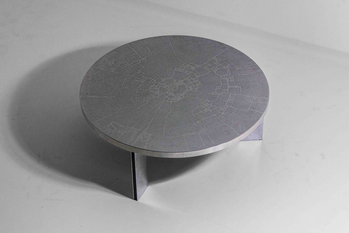 Brutalist Mid Century Chroom Geëtste Ronde Salontafel Door Lilienthal, 1960 image 8