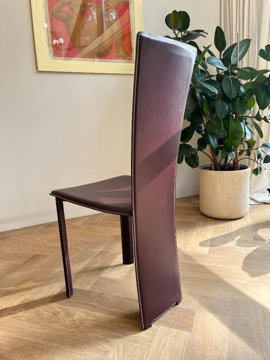 Set Van 4 Frag Italia Eetkamerstoelen – Aubergine Leer image 5