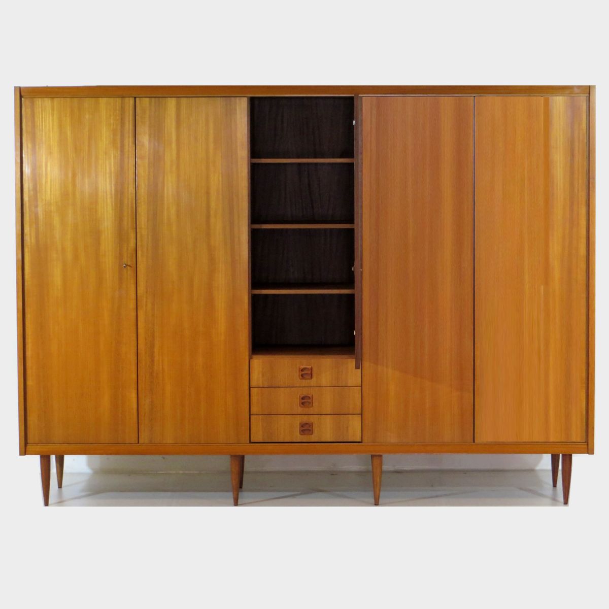 Grote 5-deurs Vintage Design Kledingkast In Teak, Jaren 60 image 4