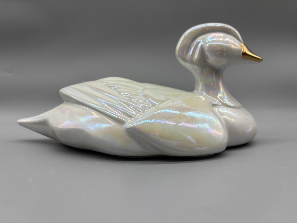 Art Deco Parelmoer Porseleinen Eend Wit Goud image 6