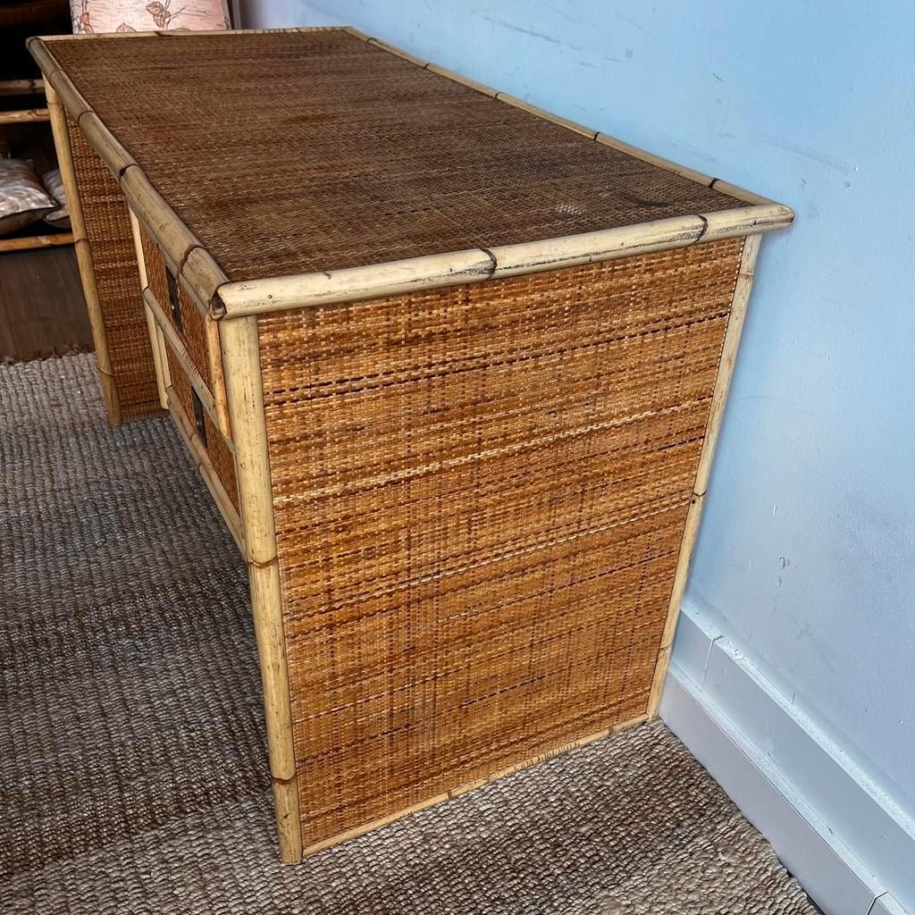 Rotan Bamboe Bureau Italiaans Design Vintage image 10