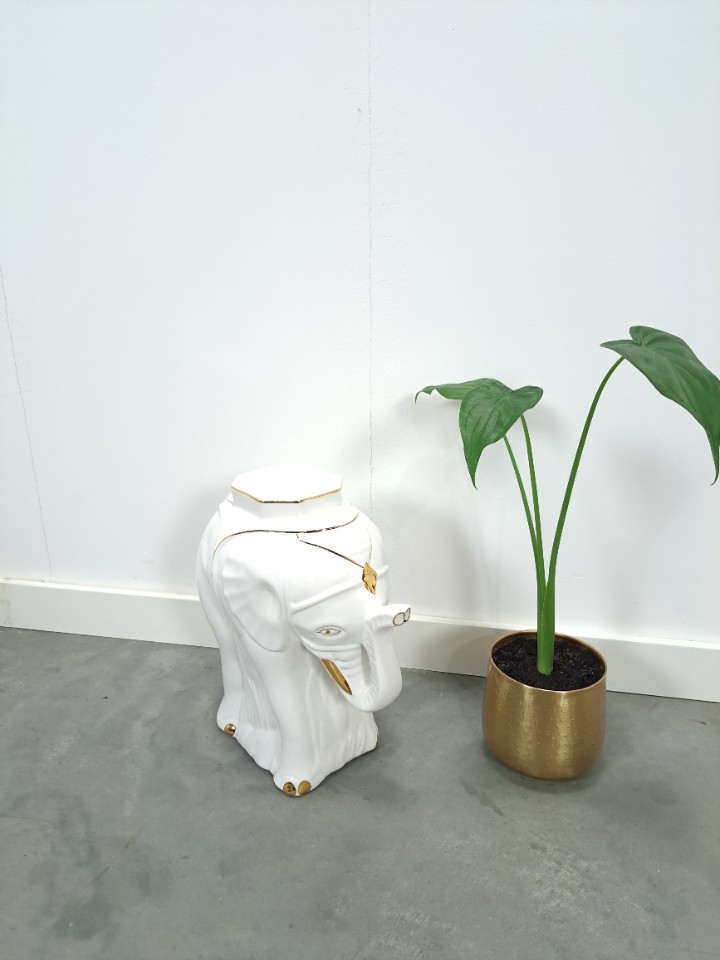 Witte Porseleinen Olifant Met Goud Plantentafel image 10