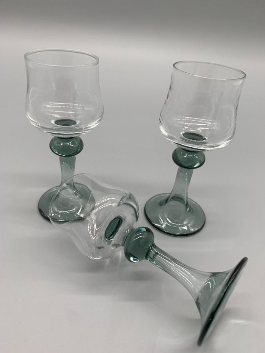 Set Vintage Kristal Glaasjes Grijs/blauwe Voet 3 Stuks image 7