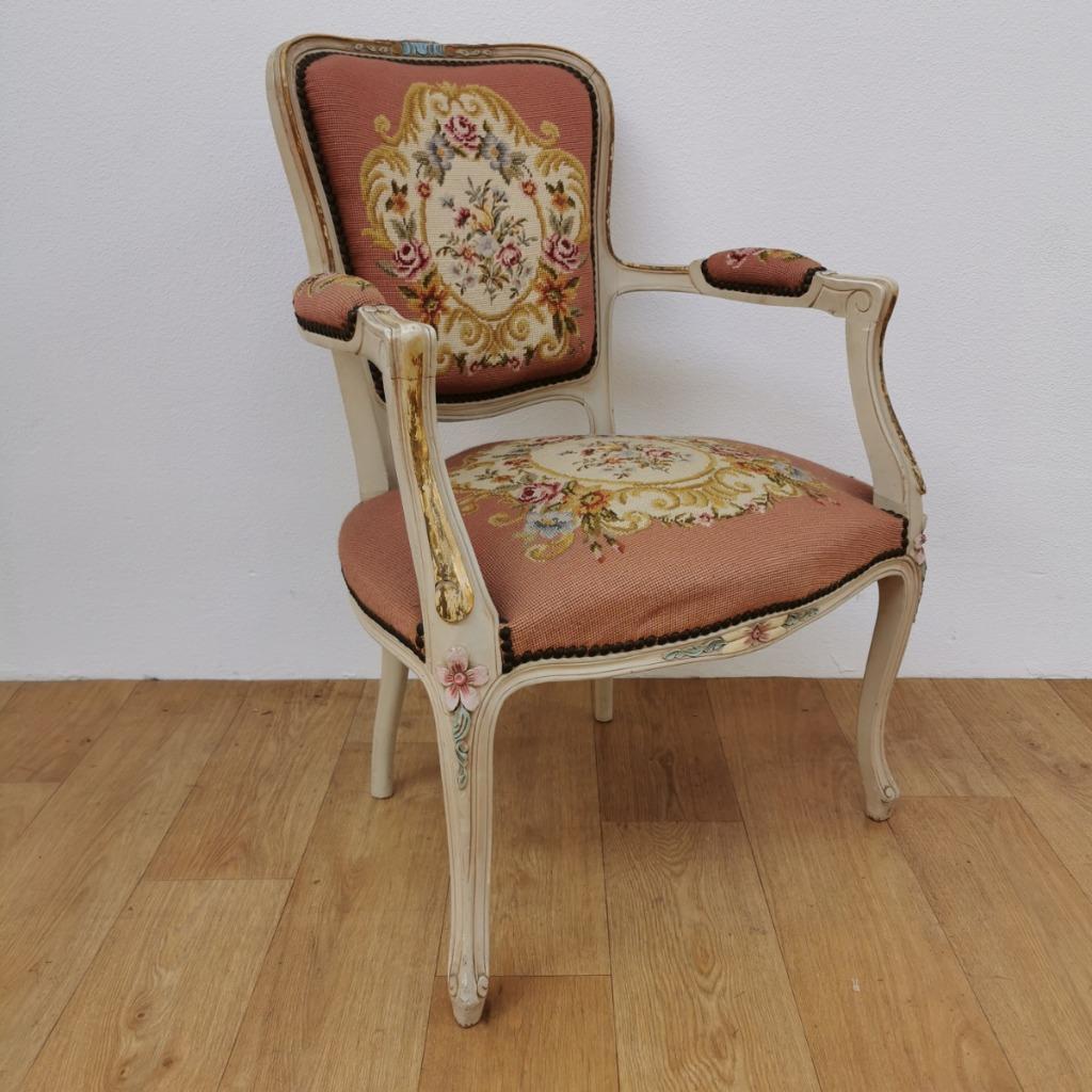Brocante Vintage Gobelin Queen Ann Stoeltje, Fauteuiltje 03 image 2