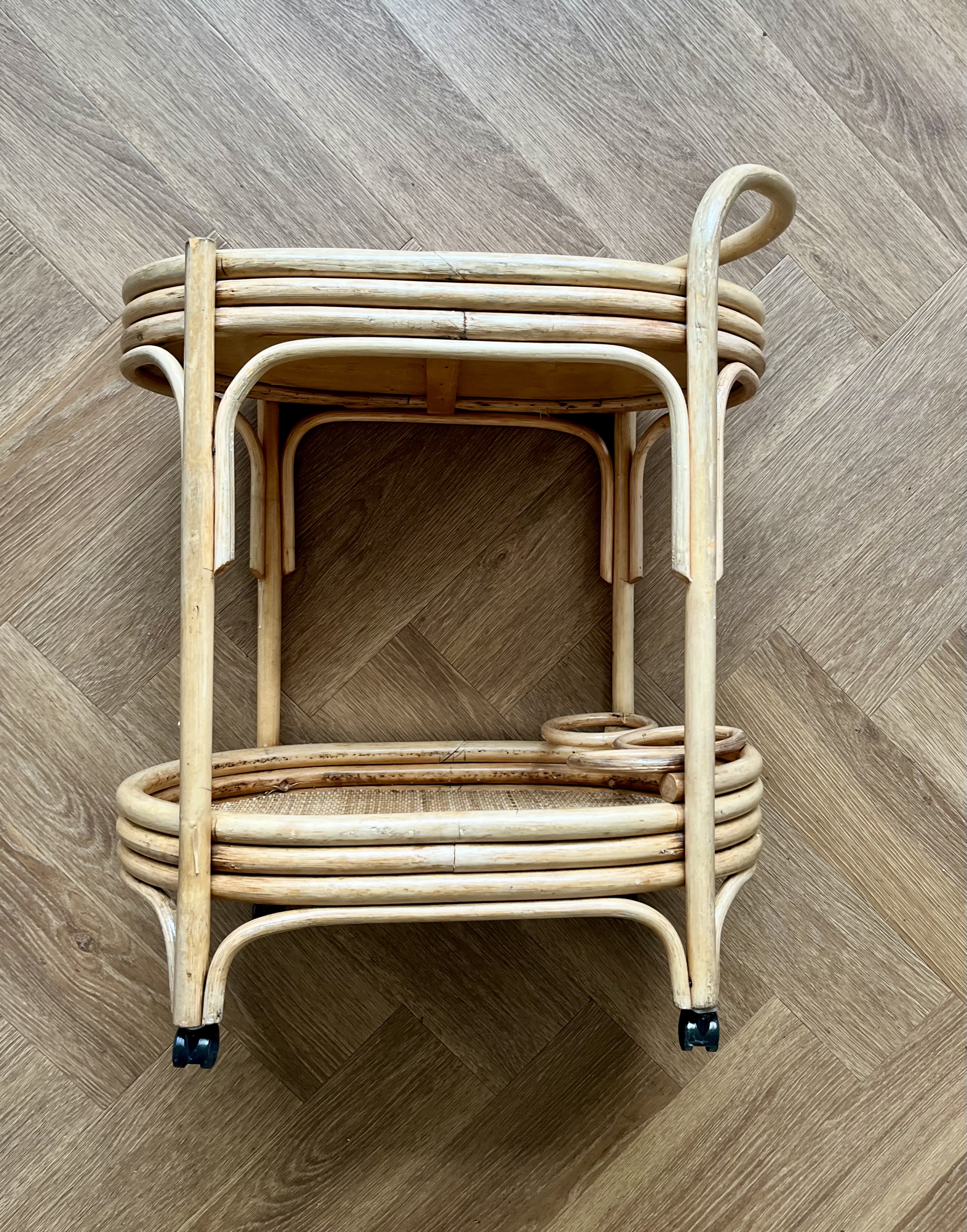 Vintage Bamboe-rotan Serveer Trolley image 14