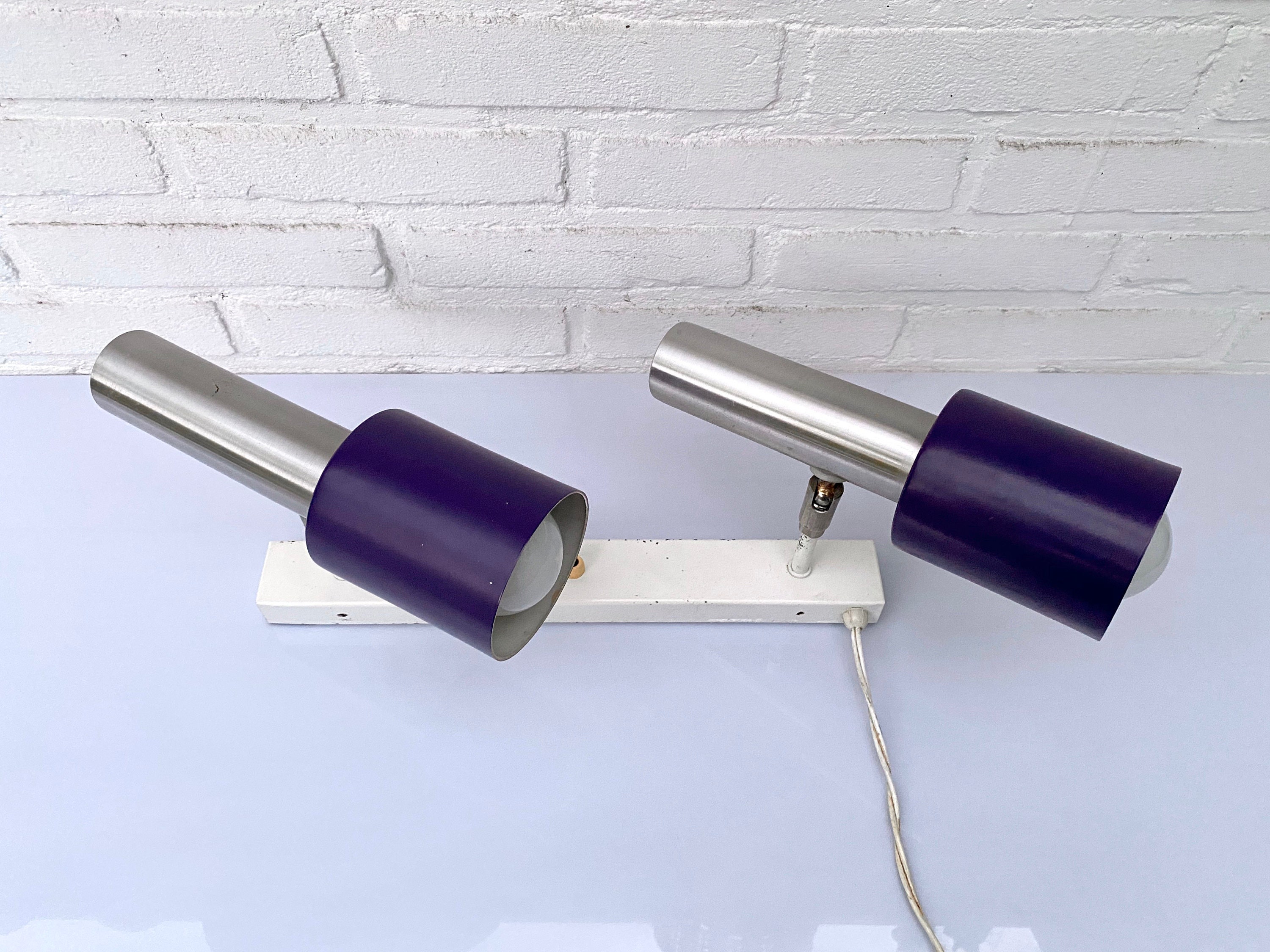 Vintage Purple Double Wall Sconce, Muurlamp, Mid Century Dubbele Spot Licht image 5