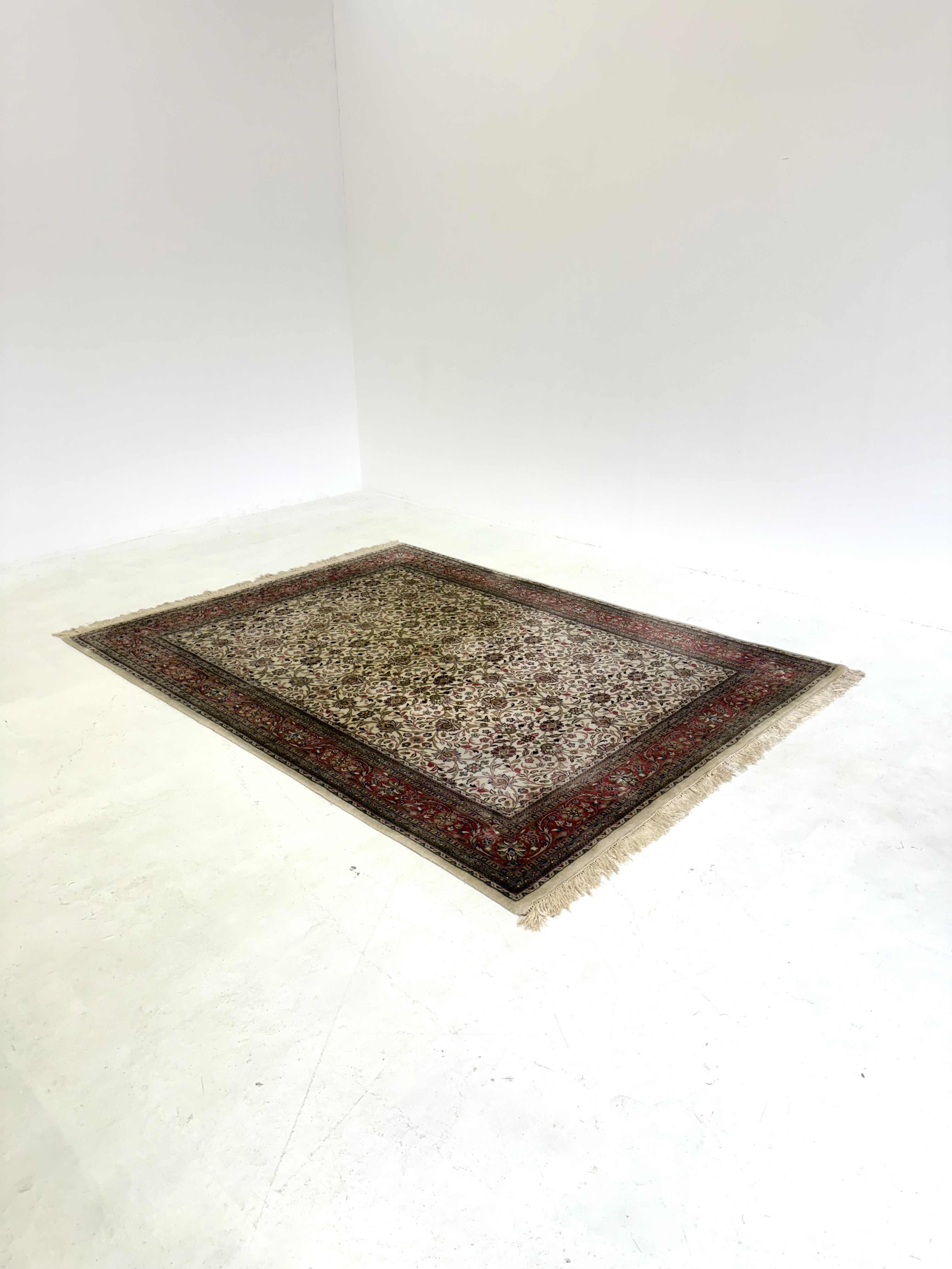 Perzisch Kashan Tapijt Handgeknoopt Oosters Kleed Ivoor Rood image 3