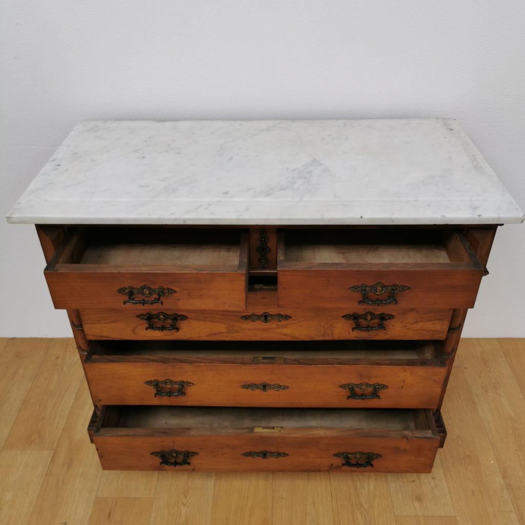 Vintage Antiek Frans Dressoir Commode Ladekast Badkamermeubel Met Marmer Blad 902 image 7