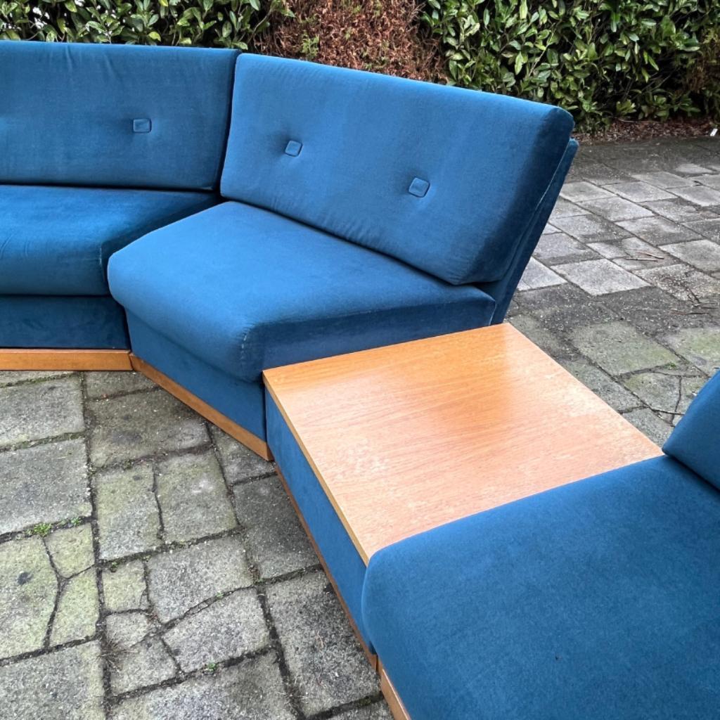 Vintage Hoekbank Petrolblauw - 6 Zitelementen + Tafel Uniek image 9