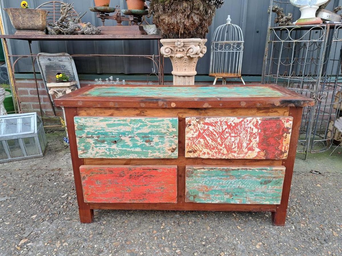 Kleurrijk Tv Meubel, Sidetable, Console Gemaakt Van Sloophou image 4