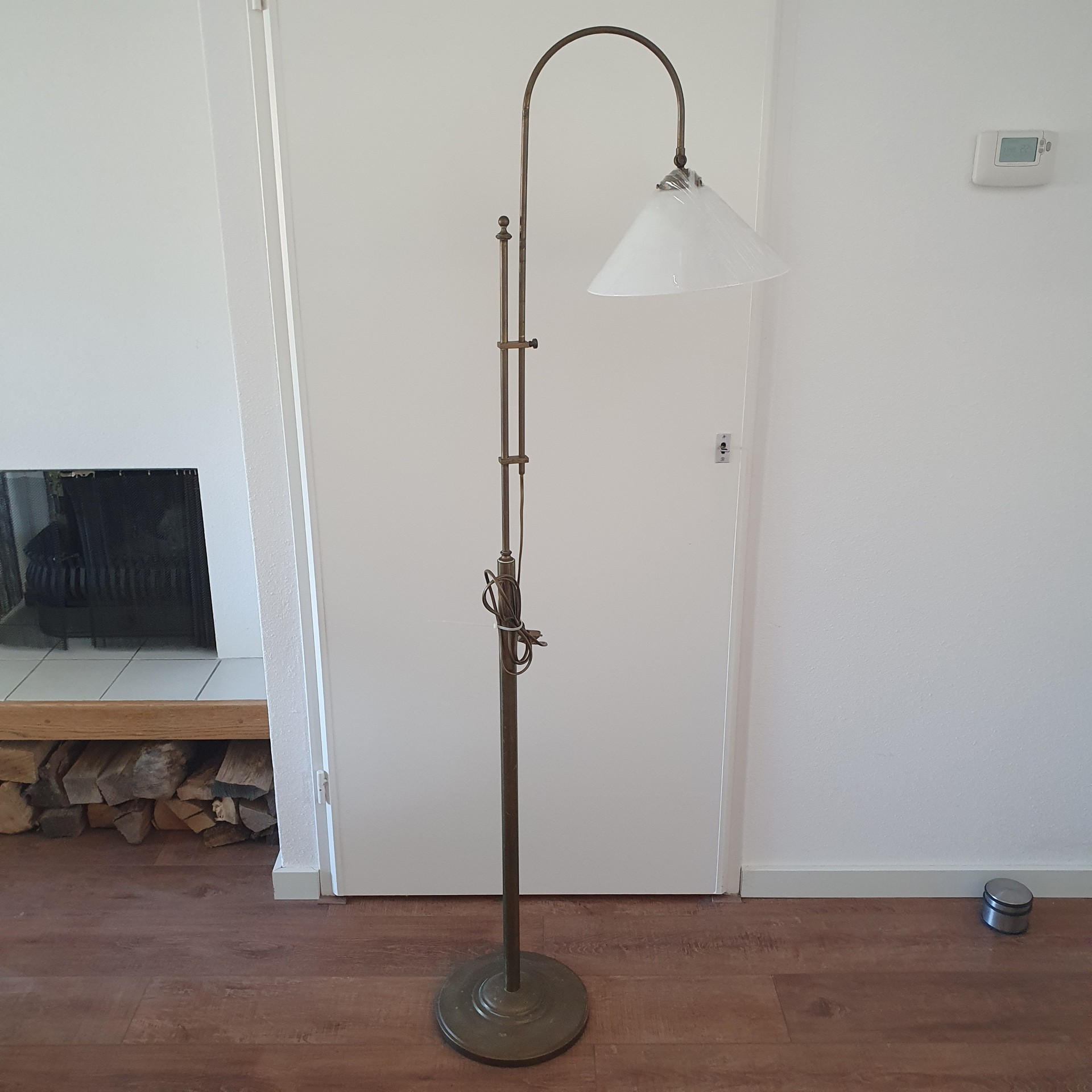 Vintage - Vloerlamp - Staande Lamp - Koper - Opaline Kap image 2