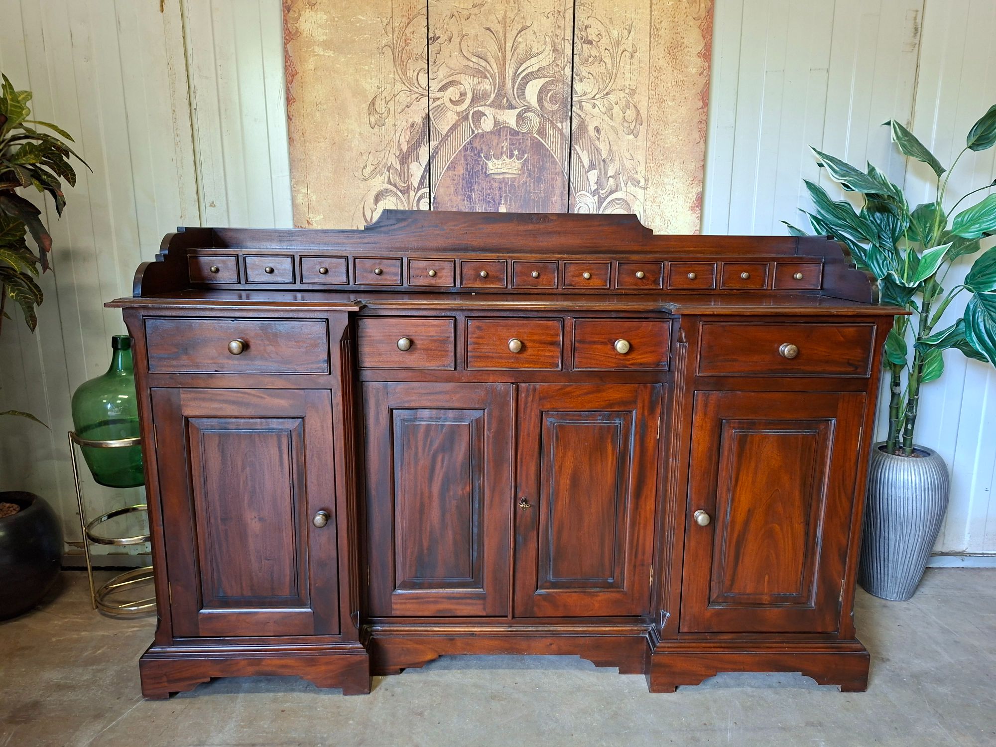 Klassiek Mahoniehouten Dressoir, Wandconsole, Commode Met Vele Lades, Afm. 165x47cm En 90/110cm Hoog. image 2