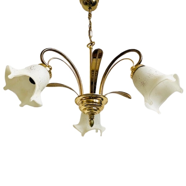 Mid-century Driearmige Kroonluchter Palmbladeren Hollywood Regency 1970’s image 3