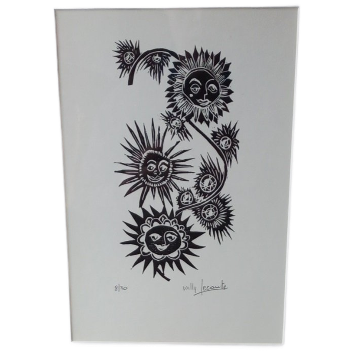 Houtsnede Willy Lecomte "zonnebloemen". image 2