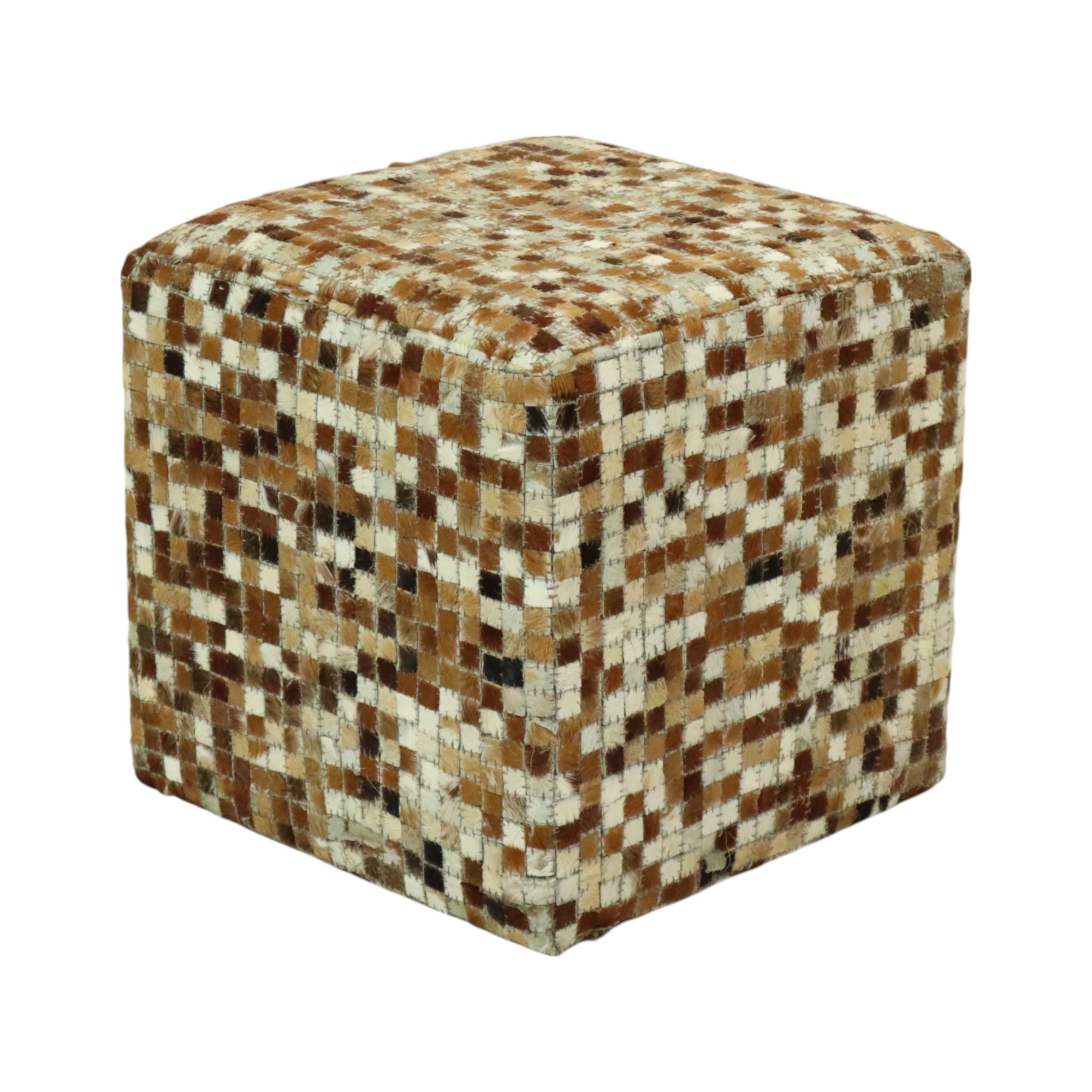 Vintage Vierkante Poef Geitenleer Patchwork Mozaïek Patroon image 2
