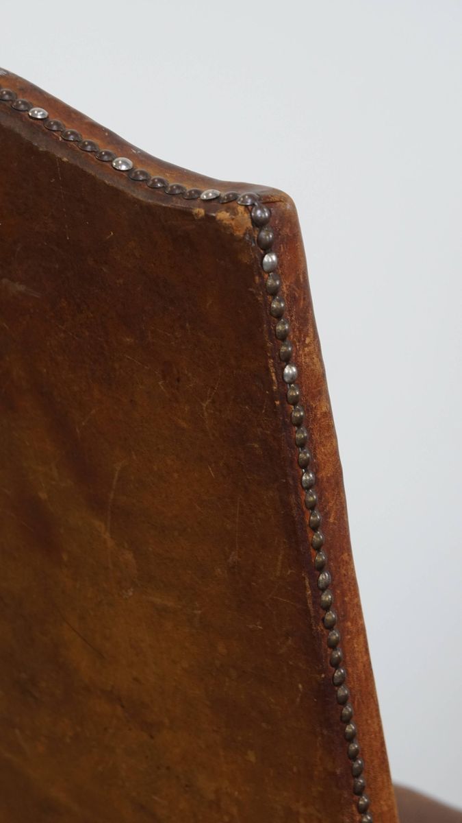 Set Van 2 Antieke Houten En Schapenleren Eetkamerstoelen Met Een Mooi Patina Uit Begin 1900 image 13