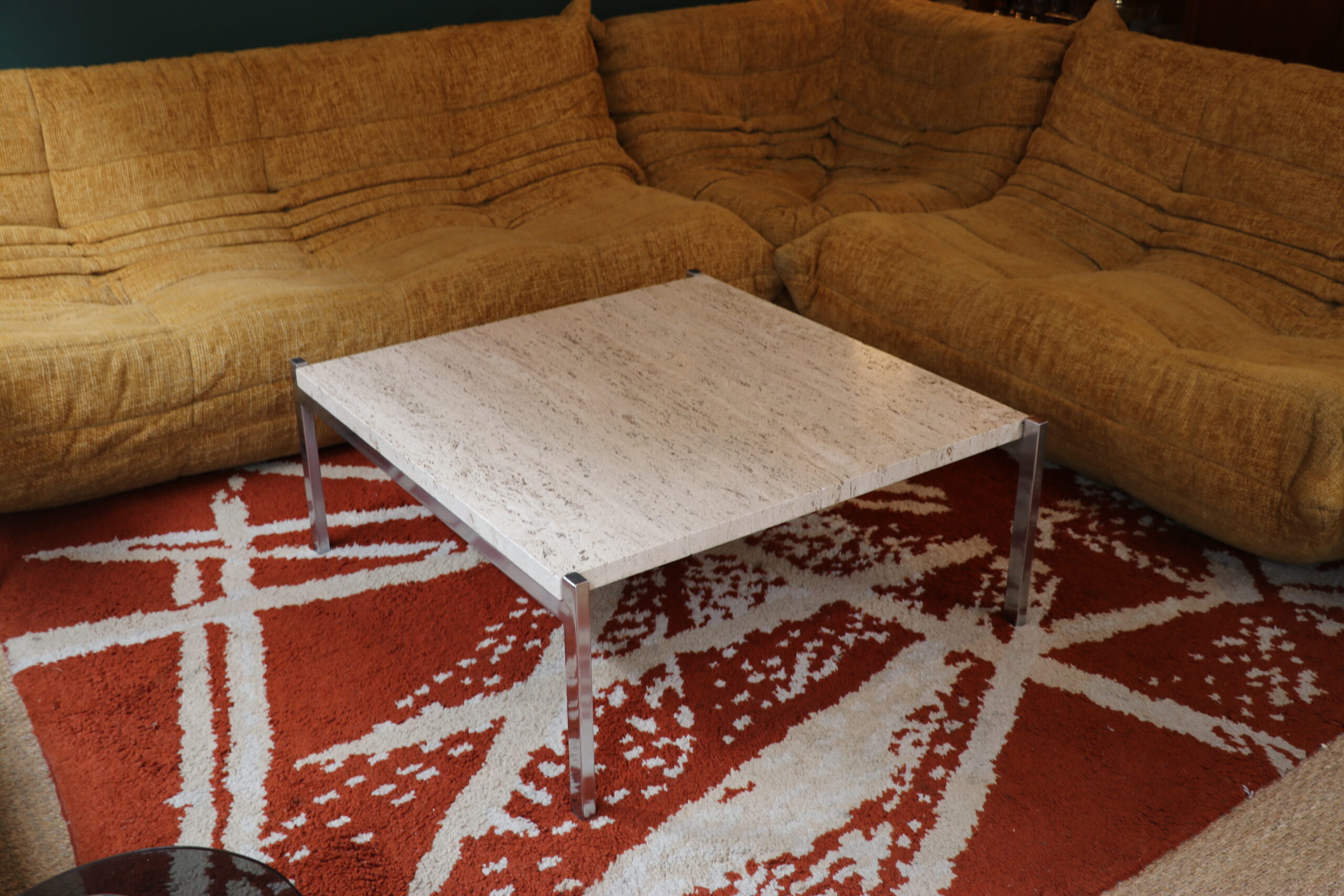 Salontafel Van Travertijn En Chroommetaal, 1970 image 3