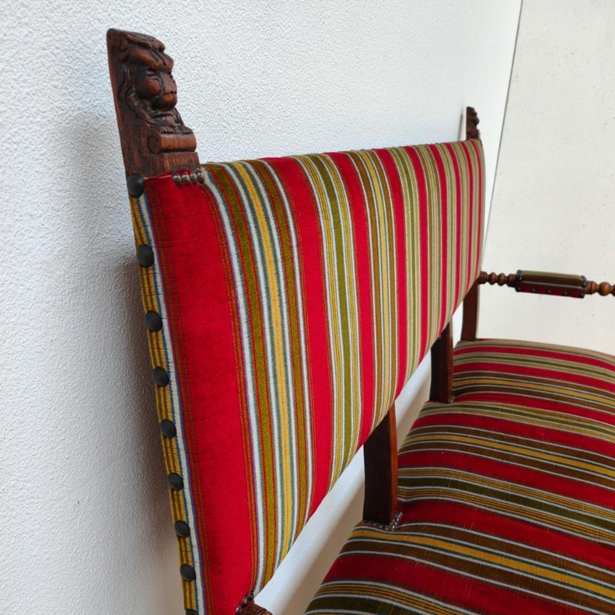 Antieke Vintage Franse Eikenhouten Bank, Halbank Eetkamerbank image 17