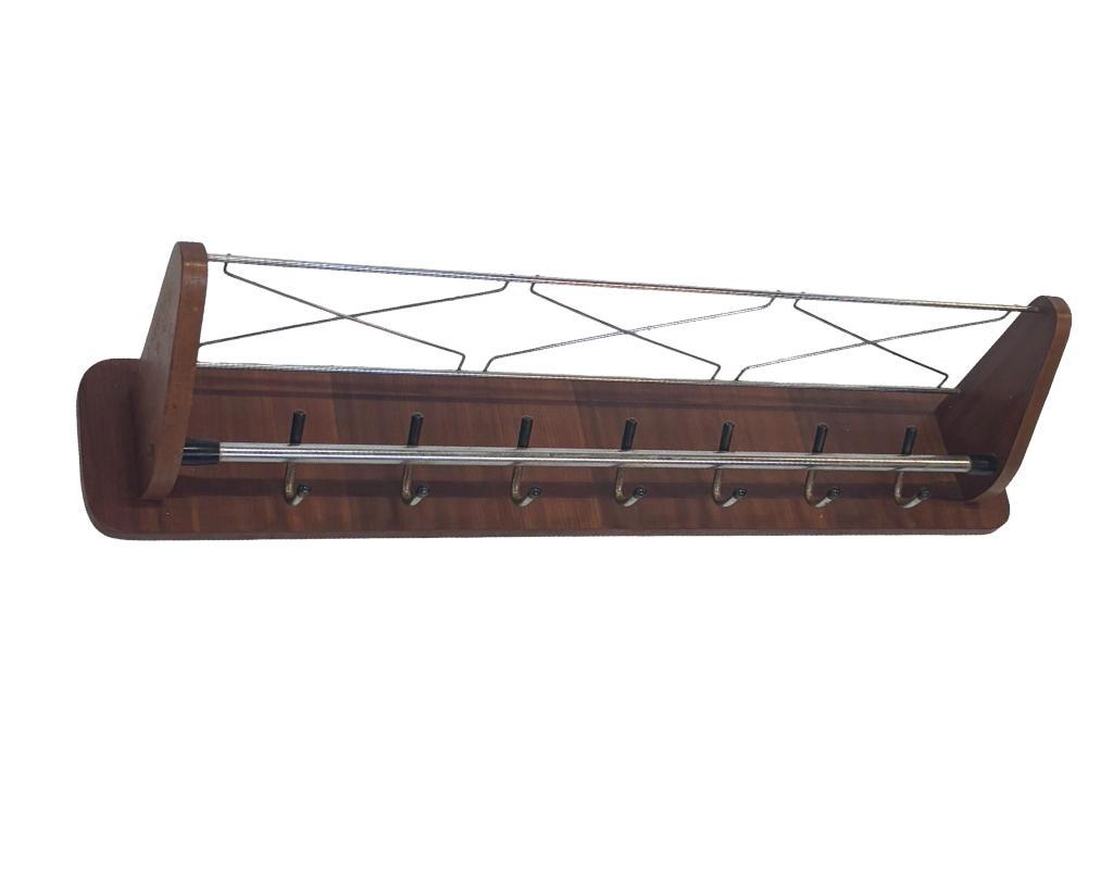 Vintage Wandkapstok Teak En Chroom Jaren 60/70 image 7