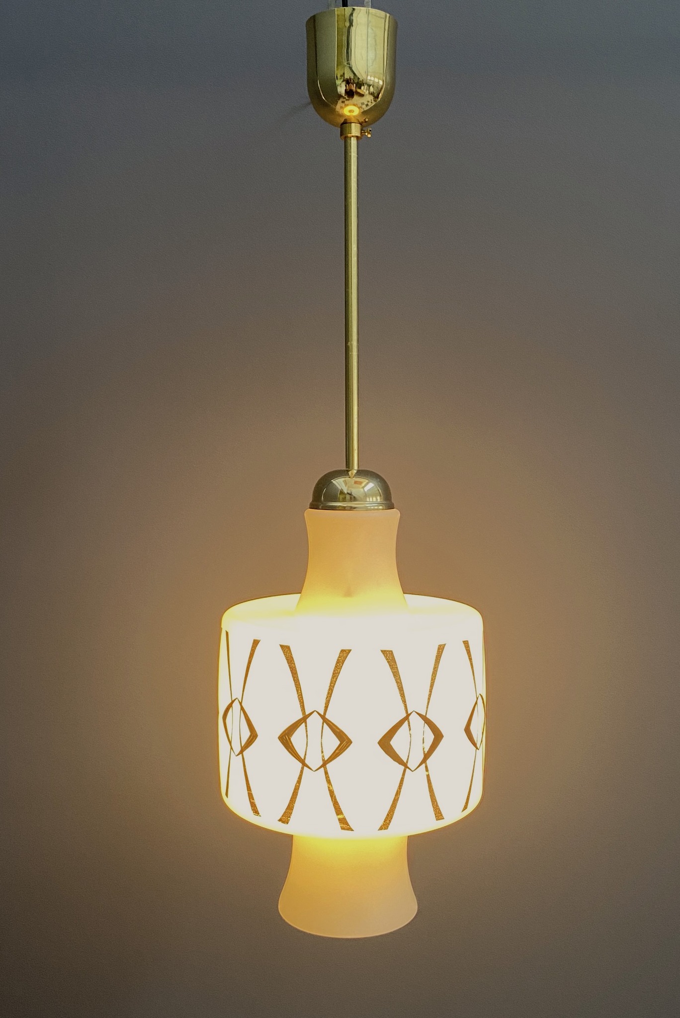 Opaline Glass Pendant Lamp With Gold And Black Drawing image 6