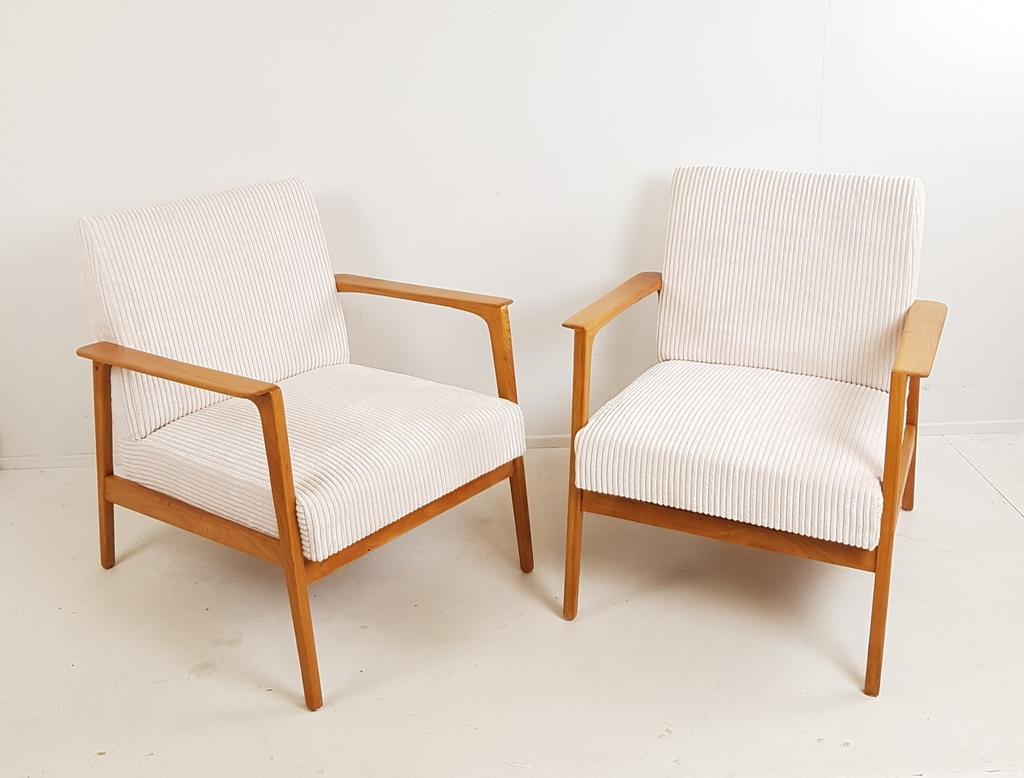 Vintage Fauteuil 2 Stuks Crème Japandi Stijl Ribstof Nieuw image 3