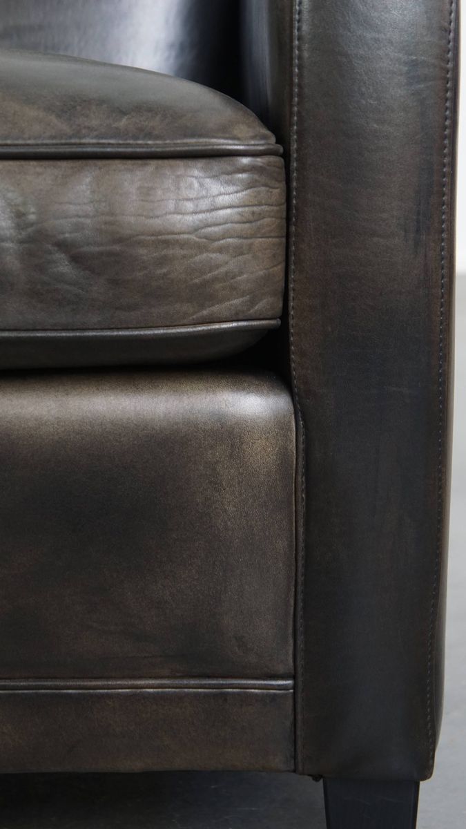 Stijlvolle En Tijdloze Zwart/ Grijze Schapenleren Design Fauteuil/ Armchair Met Comfortabele Zit image 13