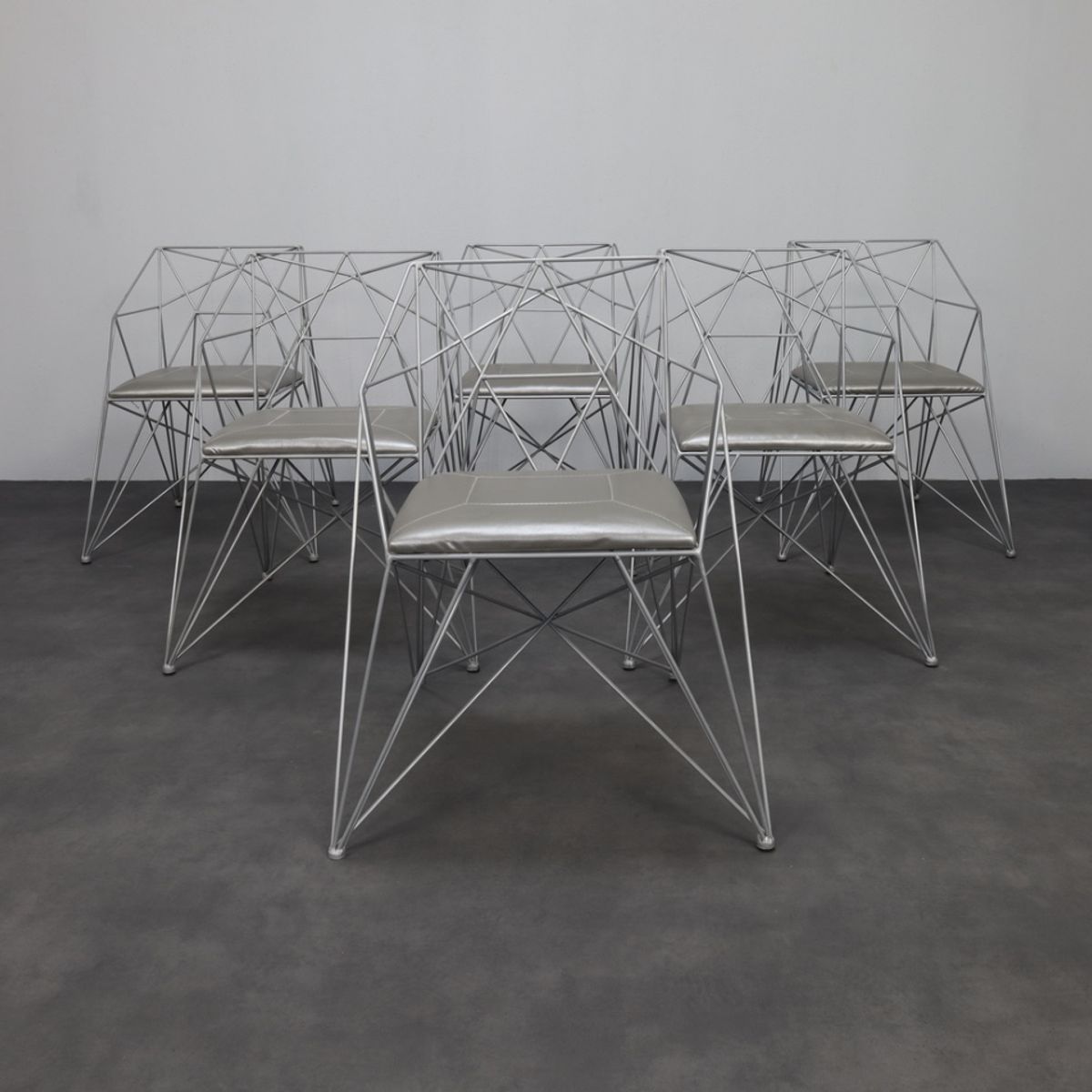 6x Geometric Wire Frame Dining Chairs, Rare image 2