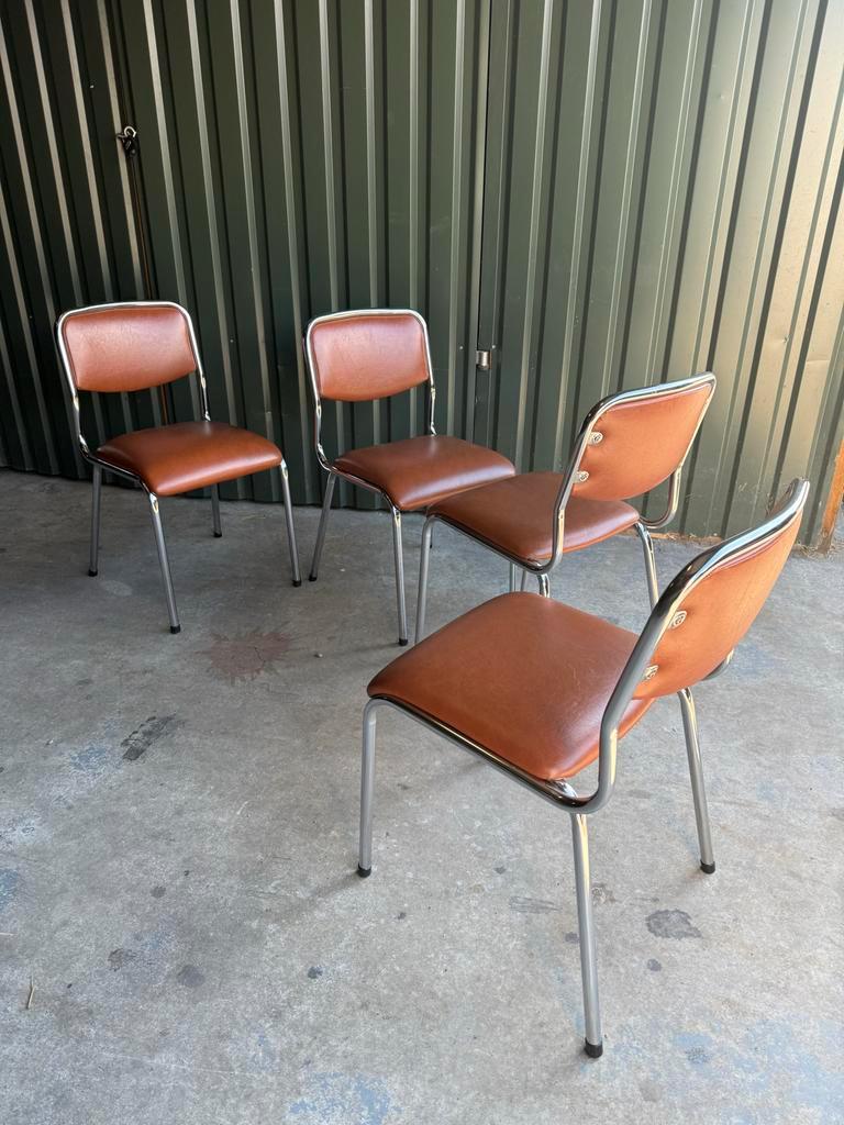 Set/4 Italian Mid-century Tavo Stoelen In Cognac Skai Leder image 5