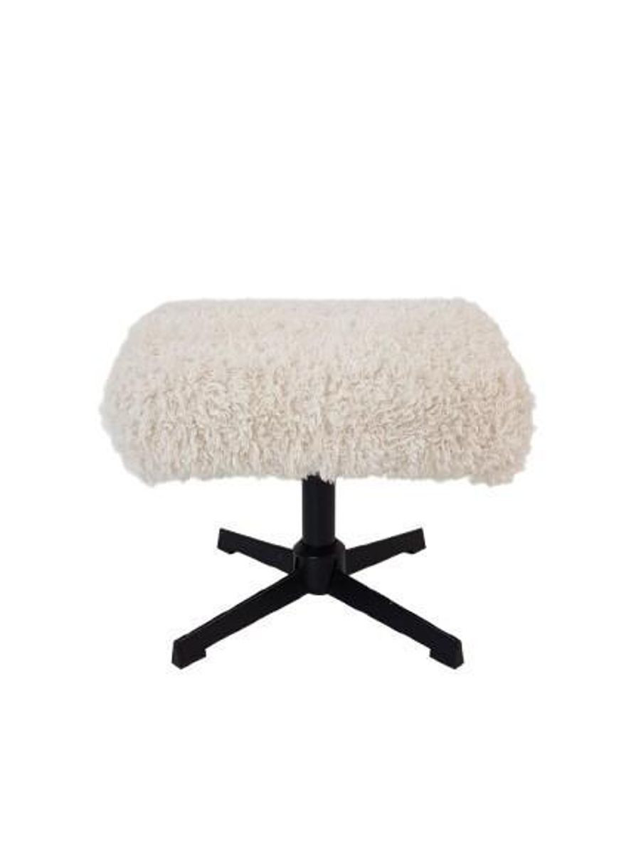 Voetenbankje Teddy Pluche Zwart Frame Creme Stof Nieuw image 2