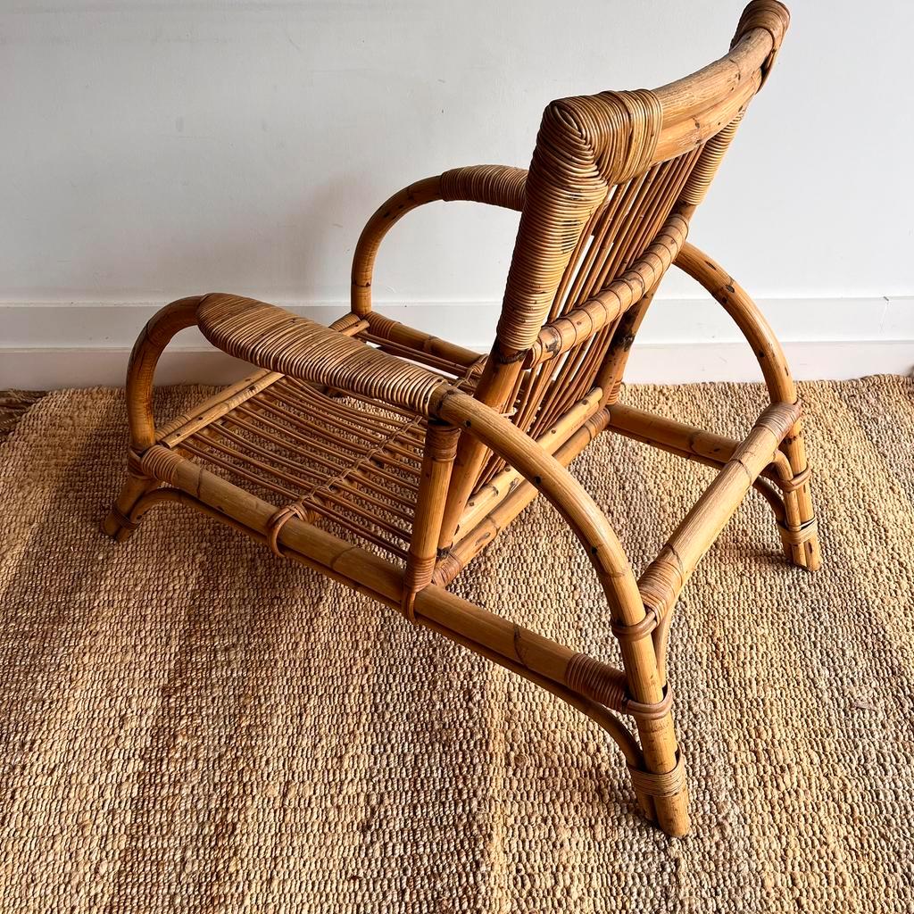 Italiaanse Rotan Bamboe Relax Lounge Fauteuil Vintage image 13