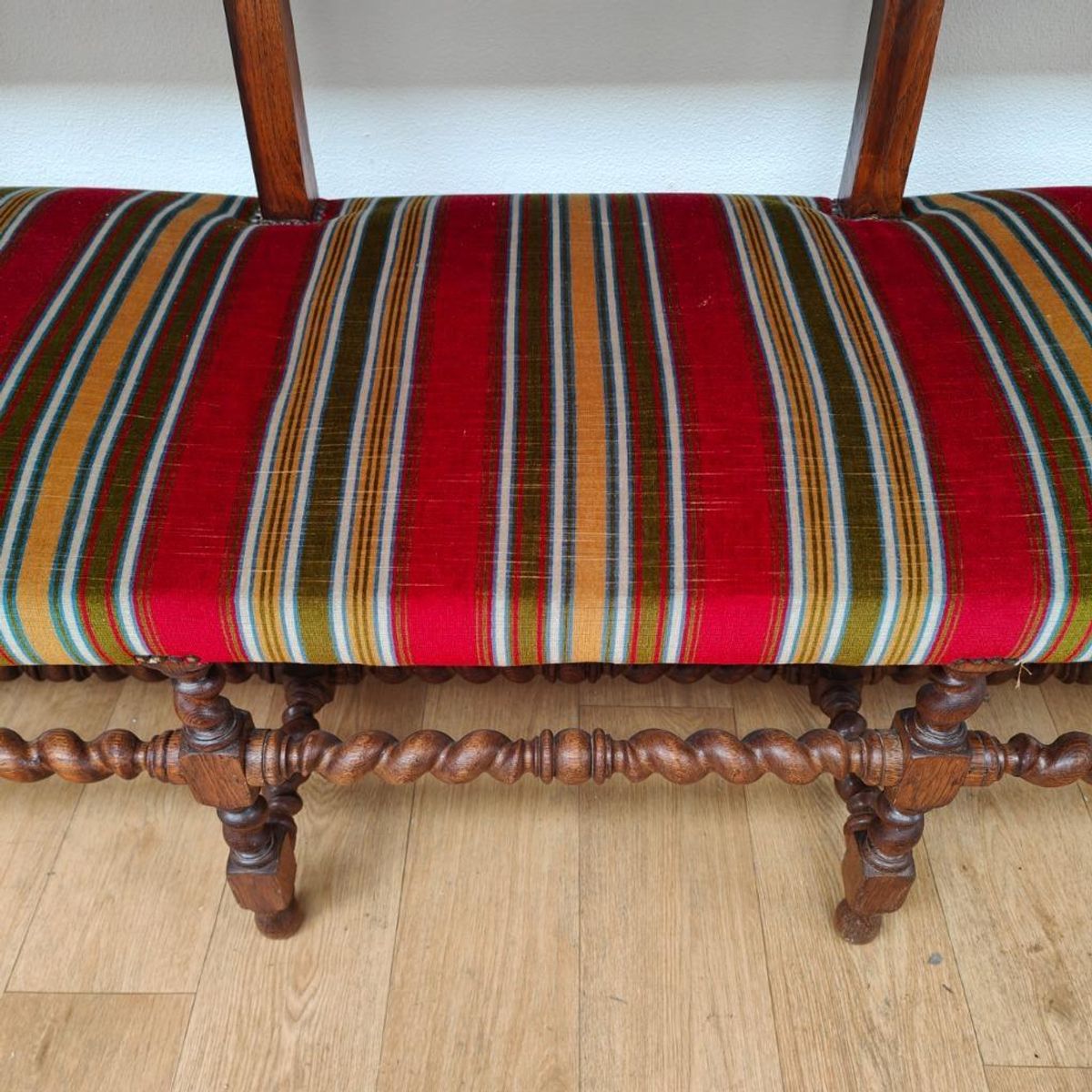 Antieke Vintage Franse Eikenhouten Bank, Halbank Eetkamerbank image 12