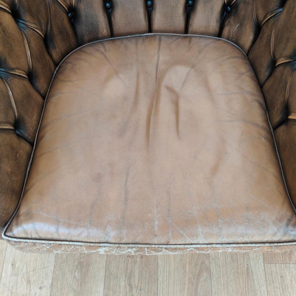 Vintage Leren Chesterfield Stijl Fauteuil, Stoel image 13