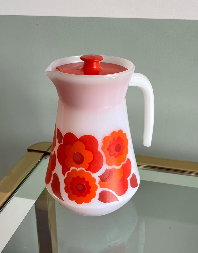 Vintage Arcopal France Lotus Kan Oranje Bloemen Retro image 2