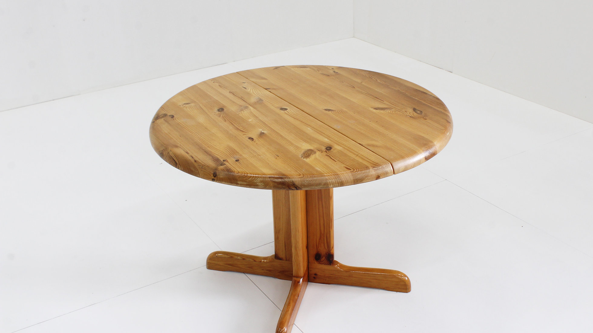 Vintage Deense Ronde Uitschuifbare Eettafel Pine Wood Jaren 60 image 3