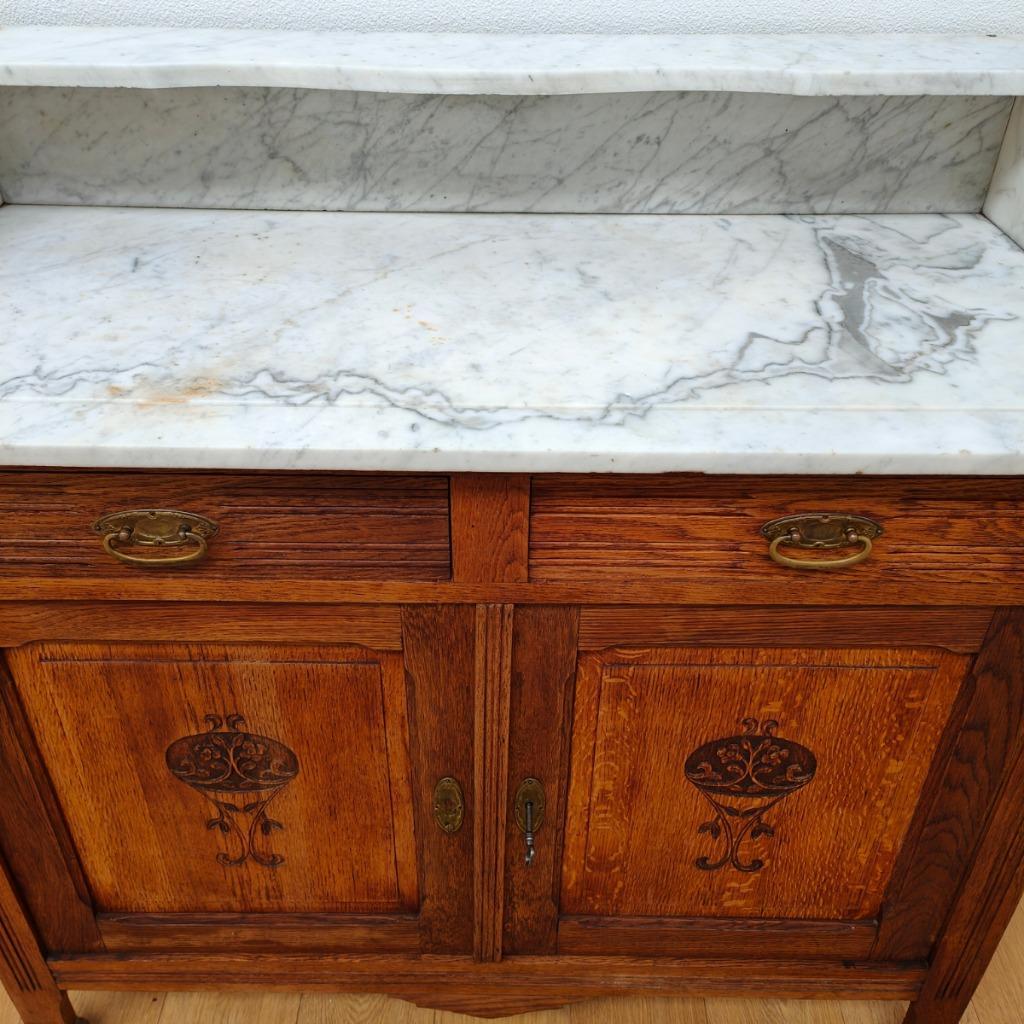 Vintage Antiek Dressoir Commode Ladekast Badkamermeubel Met Marmer Blad 701 image 15