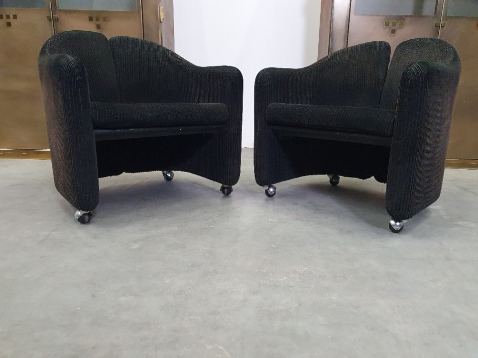 Vintage Eugenio Gerli Tecno "142" Fauteuils, Jaren 60, Italië Mobiel Corduroy image 13