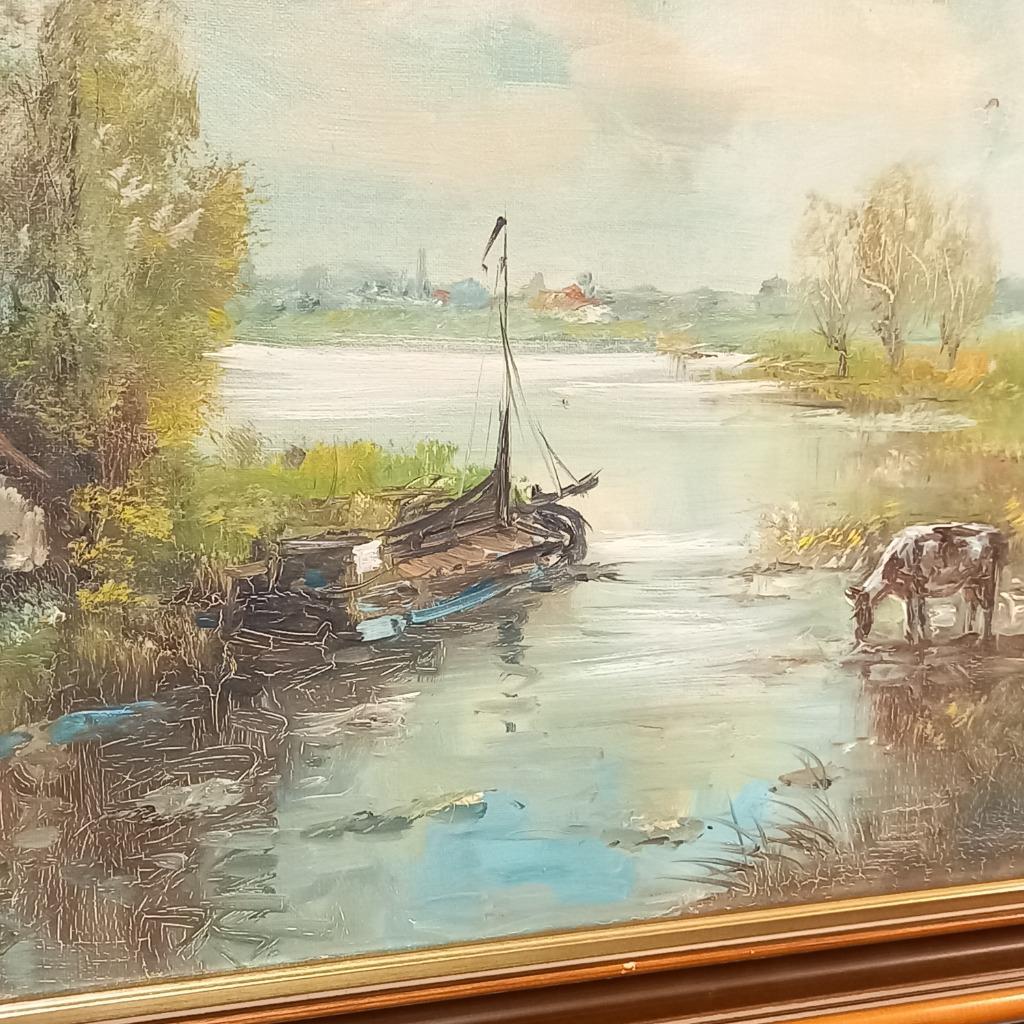 Antiek Xl Olieverf Schilderij Op Linnen image 8
