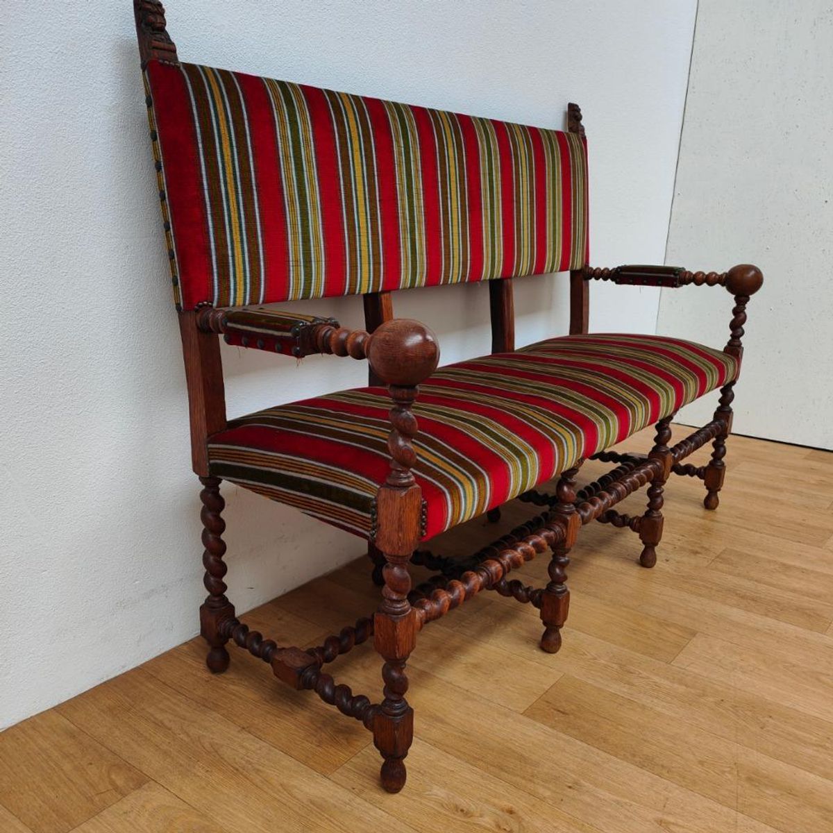 Antieke Vintage Franse Eikenhouten Bank, Halbank Eetkamerbank image 5