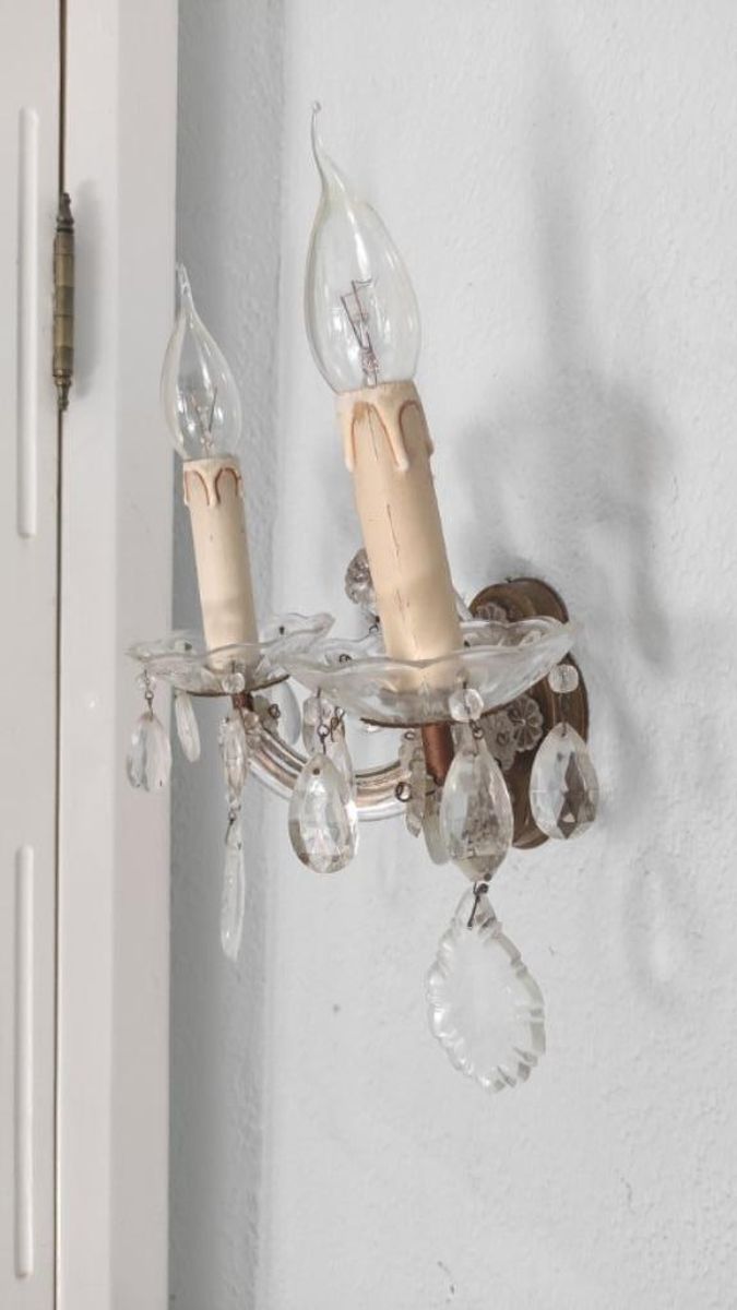 Vintage Brocante Wandlamp Met Glazen Pegels image 12