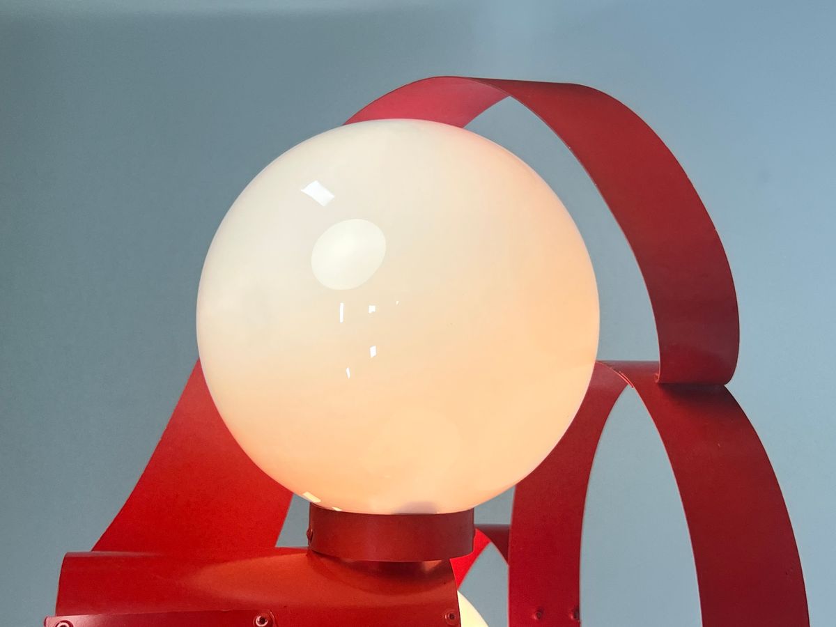 Vintage Rode Metalen Hanglamp / Kroonluchter, Space Age, België 1970's image 9